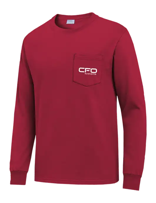 Red Long Sleeve Heavyweight 6.1 oz Pocket T-Shirt w/CFO Systems Logo