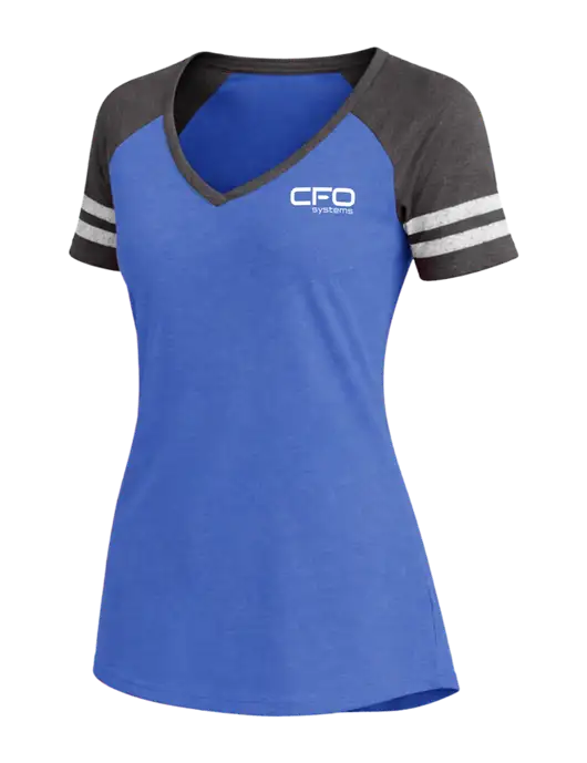 Womens Royal Heather/Charcoal Heather V-Neck Game Tee w/CFO Systems Logo