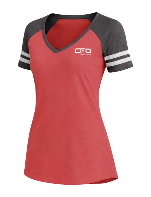 Womens Red Heather/Charcoal Heather V-Neck Game Tee w/CFO Systems Logo