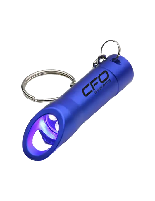 Royal Pocket LED Flashlight with Bottle Opener & Keychain w/CFO Systems Logo
