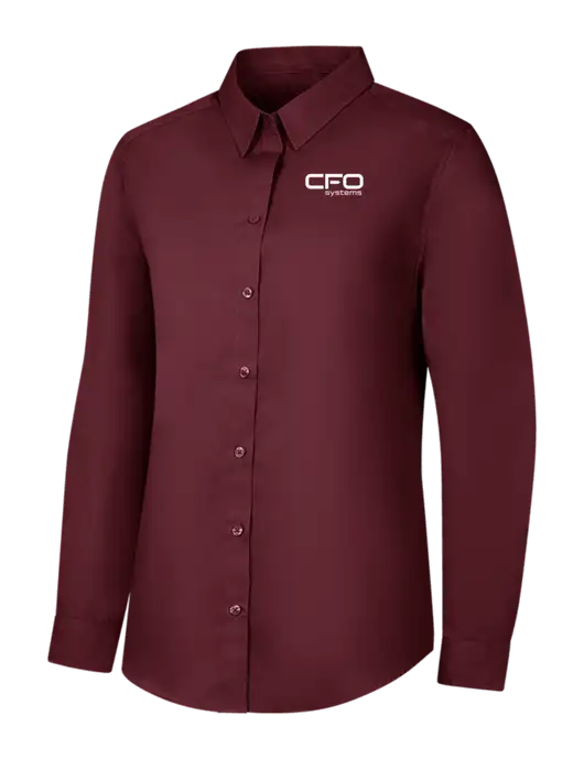 Womens Maroon Long Sleeve Carefree Poplin Shirt w/CFO Systems Logo
