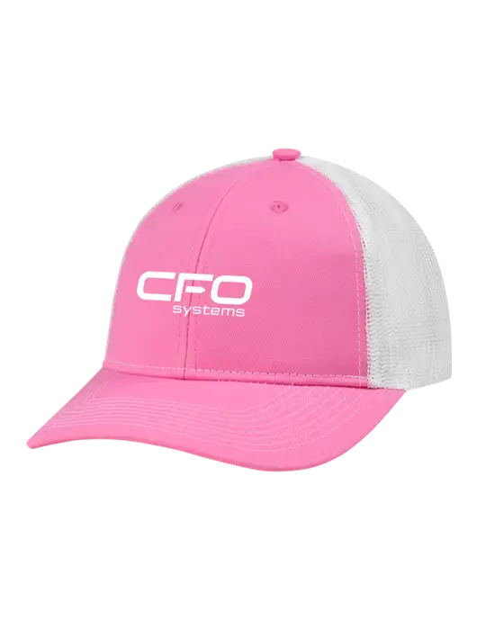 Snapback Ponytail Trucker Cap Pink/White Mesh w/CFO Systems Logo