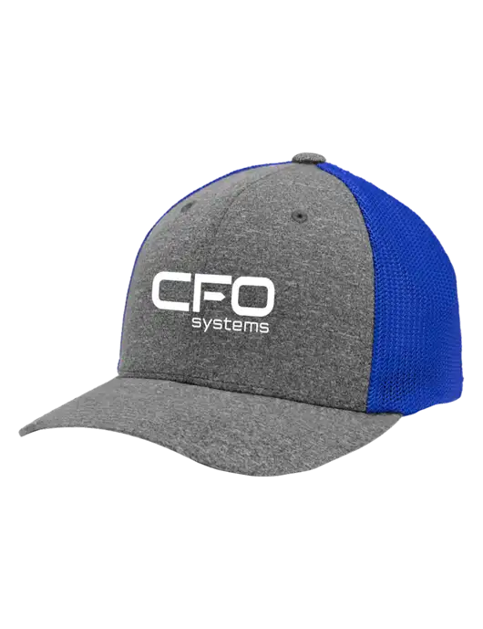 Flexfit Royal/Medium Grey Heather Melange Mesh Back Trucker Cap w/CFO Systems Logo