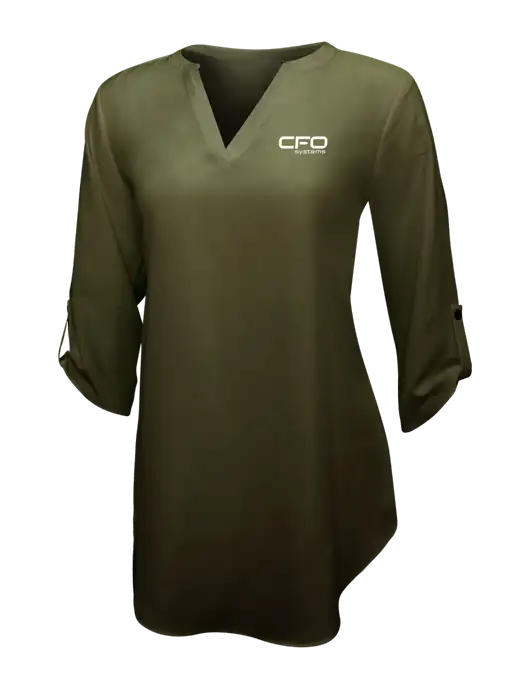 Womens Dark Olive 3/4 Sleeve Tunic Blouse w/CFO Systems Logo