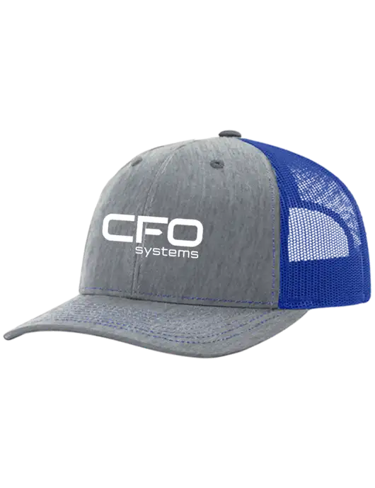 Richardson Adjustable Snapback Original 112 Trucker Cap Heather Light Grey w/Royal Mesh w/CFO Systems Logo