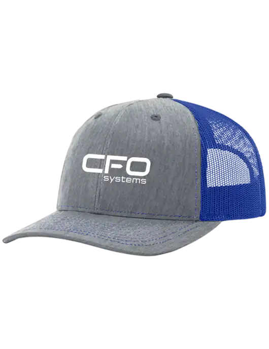 Richardson Adjustable Snapback Original 112 Trucker Cap Heather Light Grey w/Royal Mesh w/CFO Systems Logo