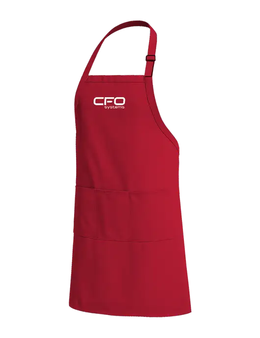 Easy Care Extra Long Bib Red Apron with Stain Release w/CFO Systems Logo