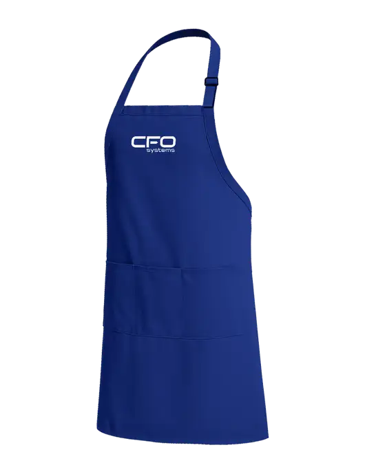 Easy Care Extra Long Bib Dark Royal Apron with Stain Release w/CFO Systems Logo