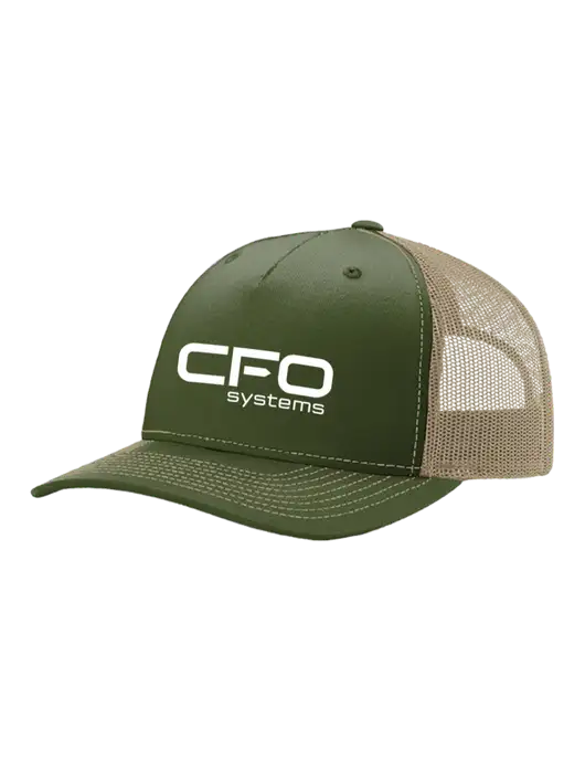 Richardson Five-Panel Trucker Medium Dark Olive/Tan Mesh Cap  w/CFO Systems Logo