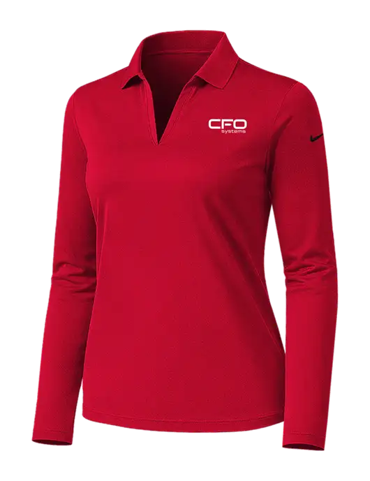 Nike Womens Red Dri-FIT Micro Pique 2.0 Long Sleeve Polo w/CFO Systems Logo