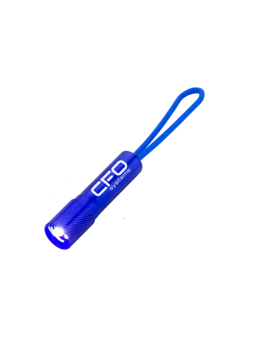 Mini Royal Blue LED Flashlight with Silicone Loop w/CFO Systems Logo