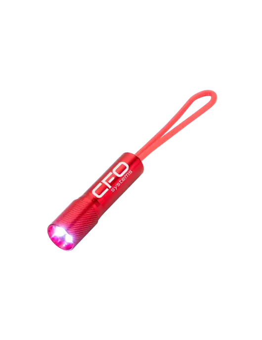 Mini Red LED Flashlight with Silicone Loop w/CFO Systems Logo